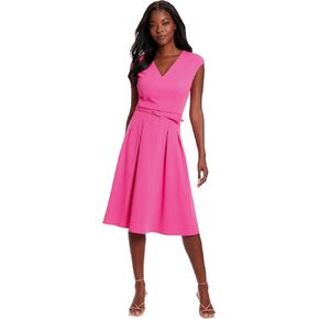London Times V-Neck Knee Length Fit and Flare Belt | Business Casual Dress for Women in Saudi Arabia