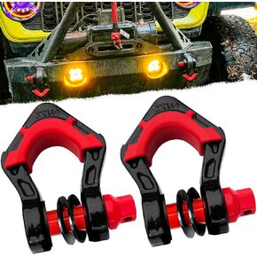 MiolleGear Beast 2 D Ring تكبل 3/4 مع قفل مضاد للسرقة - 77.000 رطل MBS - حلقات سحب على شكل حرف D ودبوس مفتاح ألين للأمان - مجموعة غسالات عازلة للتكبل لحزام السحب ونش استعادة المركبات على الطرق الوعرة