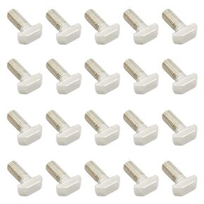 20 PCS M8 Thread T-Slot Drop-in Stud Sliding Screw Bolt, TTZEZE Heavy Duty Silver Tone Carbon Steel Nickel Plated Hammer Head Bolt T Shape Screws for European Standard 45 Series Aluminum Profile
