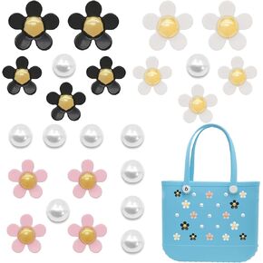 TOPTHY Charms for Bogg Bag accessories, Flower & Pearl Insert Charm for Rubber Beach Tote Bag Handbag Decoration