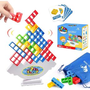Tetra Balancing Stacking Tower Toys, 32PCS Board Games for Kids & Adults, 2 players Balance Game Team Building Blocks STEM Toy with Storage Bag, Boys Girls Gifts, Perfect for Family, Parties, Travel