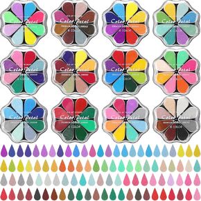 Jetec 96 Colors Petal Ink Pads Finger Ink Stamp Pads for Kids, Rainbow Rubber Stamps Washable Waterdrop Shaped Stamp Pads for Card Making, Scrapbook, Painting (12 Pack)
