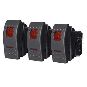 MGI SpeedWare 1-Pack Marine Rocker Switch مع إضاءة LED، 20A 12vDC، SPDT Latching ON/Off/ON - أحمر