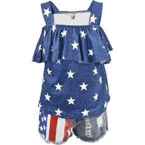 Unique Baby Girls 4th of July Patriotic Denim Flag Shorts Outfit