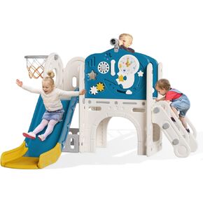 BIERUM 10 in 1 Toddler Slide, Astronaut Themed Baby Slide for Toddlers Aged 1-3, with Astronaut, Moon, Cloud, Star, Phone Call Design and Basketball Hoop, Toddler Playset Toddler Playground in Kuwait