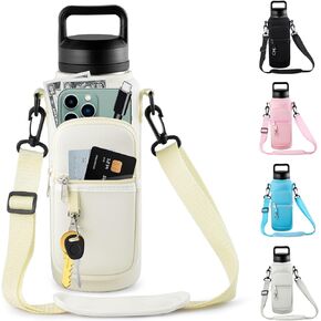 Water Bottle Holder with Strap for Hydroflask 32oz 40oz Carrier Sling Bag with Phone Pocket Water Bottle Sleeve for Hiking Camping