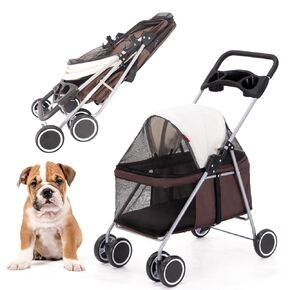 4 Wheels Posh Foldable Pet Stroller for Medium Small Dogs/Cats, Easy Fold, Waterproof Portable Dog Cat Stroller for Travel Shopping, with Large Pocket, Cup Holder,up to 33lbs(Black Dot)