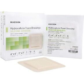 McKesson Hydrocellular Foam Dressing Silicone Adhesive Border 4 X 4" (3 X 3" Pad), Box of 10