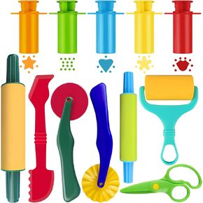 Playdough Tools 12 PCS Play Dough Tools for Kids with Assorted Designs Dough Extruders,Play Dough Rollers,Plastic Scissors