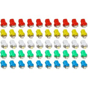 SaiDian 50Pcs T5 B8.5D 5050 SMD Dashboard Led Lights Car Speedometer Light Bulbs for Auto Instrument Gauge Cluster Dash 12V