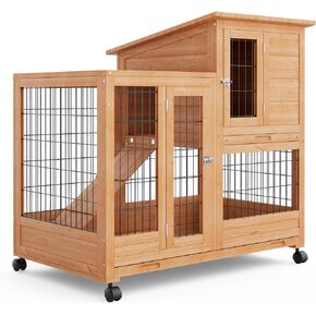 MoNiBloom 2 Story Rabbit Hutch Chicken Coop Hen House Poultry Cage for Outdoor Indoor with Weatherproof Roof, Removable Tray, Gray