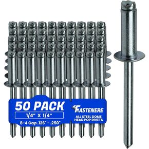 Pop Rivets - 3/16" x 3/16" (100 pcs) Heavy Duty, Open-End, Low Carbon Steel, Dome-Head Blind Rivets, Corrosion-Resistant & High Shear Strength, 6-3 Gap 0.126"-0.187"