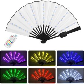 Rave Fan Chinese LED Folding Fan LED Glowing Colorful Light Up Fan with Remote Control, Stage Performance Dance Fans Festival Fan for Birthday Party Event Dance Night Bar Club Photo Props (Black) in Kuwait