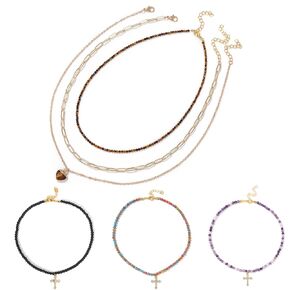 Heart Necklaces for Women, Tiger Eye Beaded Necklace, Gold Layered Beach Necklace, Mother Daughter Birthstone Necklace (3pcs-Tiger Eye Stone)