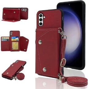 Compatible with Samsung Galaxy A15 5G/4G Wallet Cover with Crossbody Shoulder Strap, Retro Leather Flip Purse Credit Card Holder Stand Accessories Phone Cover for A 15 G5 15A Women Men Black