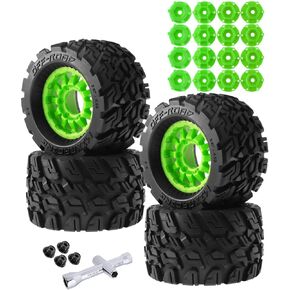 RC Truck Tires Wheel 12mm/14mm Hex for 1/10 Arrma Big Rock Granite Vortek/Stampede Rustler Hoss/Axial Losi Redcat Rc4wd,4-Pack RC Wheels Tires,Black