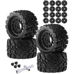 عجلة إطارات شاحنة RCMYou RC مقاس 12 مم/14 مم سداسية لـ 1/10 Arrma Big Rock Granite Vortek/Stampede Rustler Hoss/Axial Losi Redcat Rc4wd، 4 إطارات عجلات RC، أسود