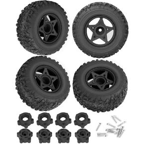 Rc Truck Tires 12mm/14mm/17mm Hex RC Wheels Tires for 1/10 Slash 4×4 2WD,Arrma Senton,Axial Redcat Rc4wd,w/RC Wheels Hex Detachable Replace Running on Off-Road Tire,Black