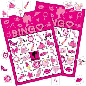 Pink Party Bingo Games Hot Pink Birthday Party Games for Kids Adults Pink Girls Birthday Party Favors 24 Players Bingo Cards Princess Doll Bingo Game for Family Holiday Gatherings Party Supplie