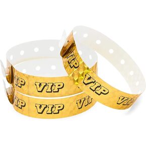 Okuna Outpost VIP Wristbands, Gold Holographic Plastic Bracelets (9.75 x 0.65 in, 100 Pack)