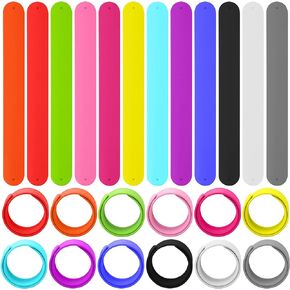 Bercoor 24 Pcs Rainbow Silicone Slap Bracelets, 12 Colors Slap Bracelet Wristbands Soft and Safe for Party Decorations Favors