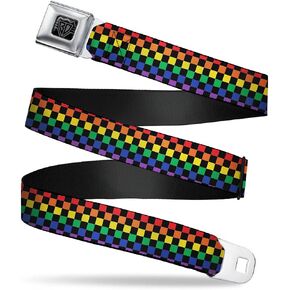 Buckle-Down Belt Seatbelt Buckle Checker Black Rainbow Multi Color Mens Womens Kids Adjustable