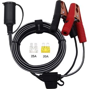 SCCKE 10FT/3.05m 14AWG 20A 12V 24V Female Car Cigarette Lighter Socket to Battery Alligator Crocodile Clips Connector, Car Battery Clamp-on Extension Charge Cable with 20A Fuse