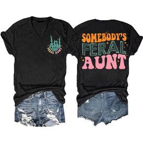 Somebody's Feral Aunt T-Shirt Retro Groovy Cool Aunts Club Funny Auntie Women Cool Aunt T-Shirt Auntie Gifts Tee