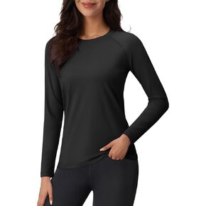 MAGCOMSEN Thermal Shirts Women's Fleece Lined Long Sleeve Fitted Crew Tops Moisture Wicking Raglan Shirt for Running Athletic