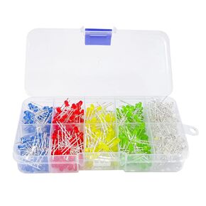 500 قطعة 3 مم LED مستديرة صمامات باعثة للضوء، مجموعة متنوعة من الدوائر متعددة الألوان (أحمر/أخضر/أصفر/أبيض/أزرق كل 100 قطعة) in Kuwait