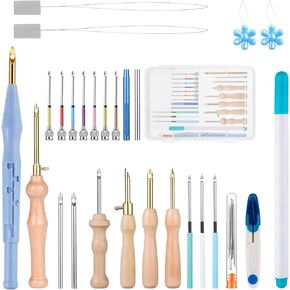 35Pcs Punch Needle Tool with 11 Different Size Needles,Adjustable Punch Needle Kits Adults Beginner,Wooden Handle Needle Punch Kit,Embroidery Needles,Punch Needle Set with Storage Box