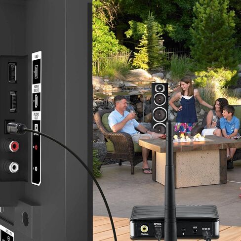 جهاز إرسال بلوتوث للتلفزيون طويل المدى APTX منخفض الكمون من HomeSpot محول صوت لاسلكي للتلفزيون والألعاب ودعم الصوت البصري والمحوري و3.5 مم in Kuwait