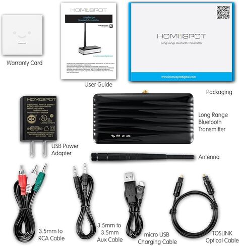 جهاز إرسال بلوتوث للتلفزيون طويل المدى APTX منخفض الكمون من HomeSpot محول صوت لاسلكي للتلفزيون والألعاب ودعم الصوت البصري والمحوري و3.5 مم in Kuwait