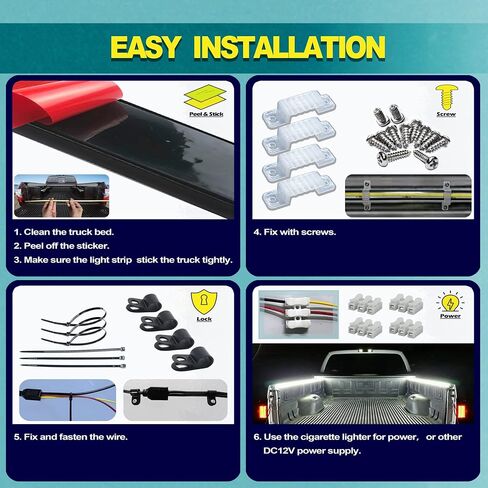 LED Truck Bed Lights, 60 Inches, 2 Pack, COB 1584 LEDs, 6500K,12V, 30W, Waterproof, with Switch, 5A Fuse Holder, Easy Install, Ideal for Truck Cargo Lighting in Kuwait