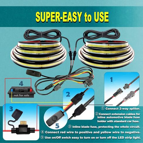 LED Truck Bed Lights, 60 Inches, 2 Pack, COB 1584 LEDs, 6500K,12V, 30W, Waterproof, with Switch, 5A Fuse Holder, Easy Install, Ideal for Truck Cargo Lighting in Kuwait