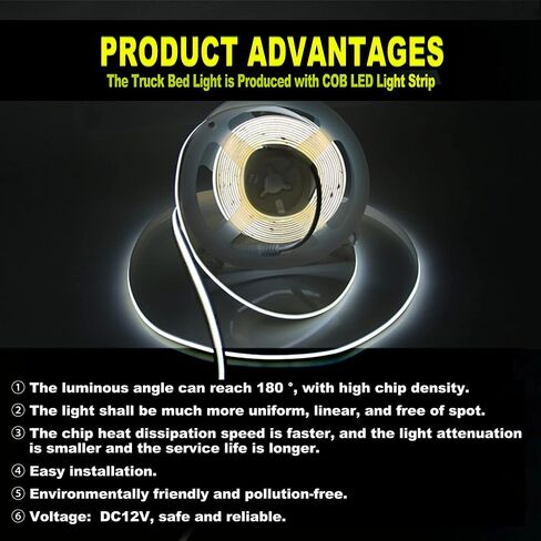 LED Truck Bed Lights, 60 Inches, 2 Pack, COB 1584 LEDs, 6500K,12V, 30W, Waterproof, with Switch, 5A Fuse Holder, Easy Install, Ideal for Truck Cargo Lighting in Kuwait