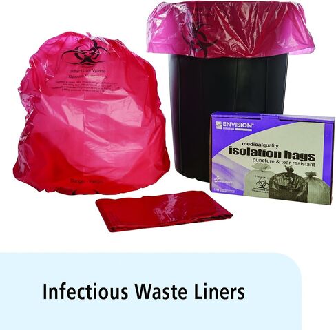 Stout by Envision"Envision ISR-33-H Infectious Waste Collection Bags, LLDPE, 33"" x 40"", 33 gal Capacity, 1.2 Mil Thickness, 3 Gallon, Red, Pack of 100" in Saudi Arabia