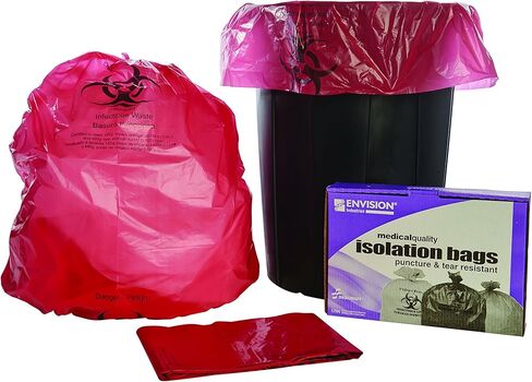 Stout by Envision "Envision ISR-33-H أكياس جمع النفايات المعدية، LLDPE، 33 بوصة × 40 بوصة"، سعة 33 جالون، سمك 1.2 مل، 3 جالون، أحمر، عبوة من 100 بوصة in Kuwait