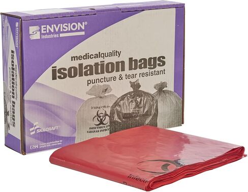 Stout by Envision "Envision ISR-33-H أكياس جمع النفايات المعدية، LLDPE، 33 بوصة × 40 بوصة"، سعة 33 جالون، سمك 1.2 مل، 3 جالون، أحمر، عبوة من 100 بوصة in Kuwait