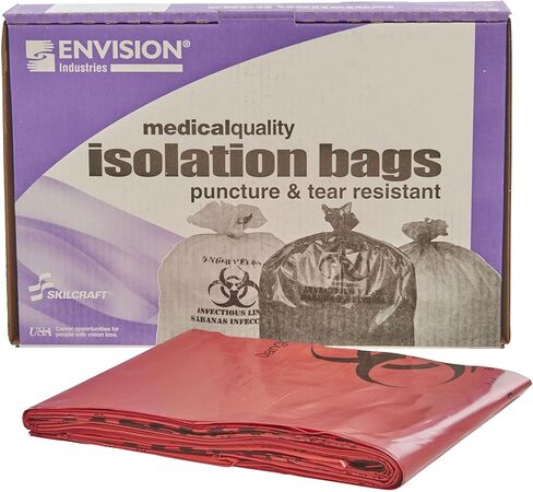 Stout by Envision "Envision ISR-33-H أكياس جمع النفايات المعدية، LLDPE، 33 بوصة × 40 بوصة"، سعة 33 جالون، سمك 1.2 مل، 3 جالون، أحمر، عبوة من 100 بوصة in Kuwait