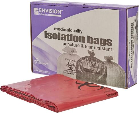 Stout by Envision "Envision ISR-33-H أكياس جمع النفايات المعدية، LLDPE، 33 بوصة × 40 بوصة"، سعة 33 جالون، سمك 1.2 مل، 3 جالون، أحمر، عبوة من 100 بوصة in Kuwait