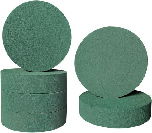 6 Pcs Round Floral Foam Blocks Each (6" X 1.5") Green Wet & Dry Flower Foam for Fresh & Artificial Flower Arrangements, DIY Crafts, Arts, Weddings, Birthdays and Garden Decorations (Size: 6 Inch) in Saudi Arabia