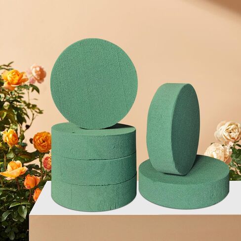 6 Pcs Round Floral Foam Blocks Each (6" X 1.5") Green Wet & Dry Flower Foam for Fresh & Artificial Flower Arrangements, DIY Crafts, Arts, Weddings, Birthdays and Garden Decorations (Size: 6 Inch) in Saudi Arabia
