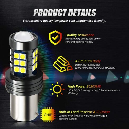 9-36V BA15S LED Bulbs 27-SMD 3030 Chip Super Bright 11561141 1003 1073 7506 LED Lamps for Back Up,Reverse,Brake,Tail,Rv Lights.Xenon White. (2-Pack) in Saudi Arabia