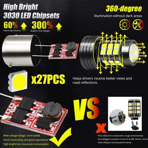 9-36V BA15S LED Bulbs 27-SMD 3030 Chip Super Bright 11561141 1003 1073 7506 LED Lamps for Back Up,Reverse,Brake,Tail,Rv Lights.Xenon White. (2-Pack) in Saudi Arabia