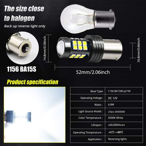 9-36V BA15S LED Bulbs 27-SMD 3030 Chip Super Bright 11561141 1003 1073 7506 LED Lamps for Back Up,Reverse,Brake,Tail,Rv Lights.Xenon White. (2-Pack) in Saudi Arabia