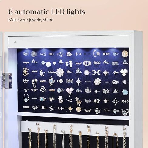 SONGMICS Mirror Jewelry Cabinet and Jewelry Holder Bundle, Jewelry Organizer, 47.2-Inch Tall Lockable Wall or Door Mounted Jewelry Armoire Organizer with Mirror, for Rings UJJC93W and UJJS03CB in Saudi Arabia