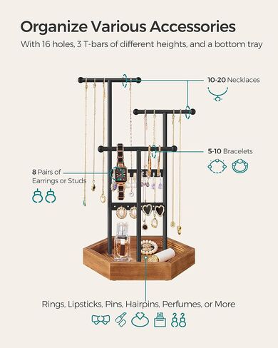 SONGMICS Mirror Jewelry Cabinet and Jewelry Holder Bundle, Jewelry Organizer, 47.2-Inch Tall Lockable Wall or Door Mounted Jewelry Armoire Organizer with Mirror, for Rings UJJC93W and UJJS03CB in Saudi Arabia