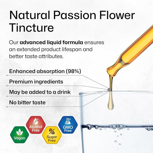 Passionflower Tincture - Passion Flower Extract for Mood Support - Alcohol and Sugar Free - Vegan Drops 2 Fl.Oz. in Kuwait