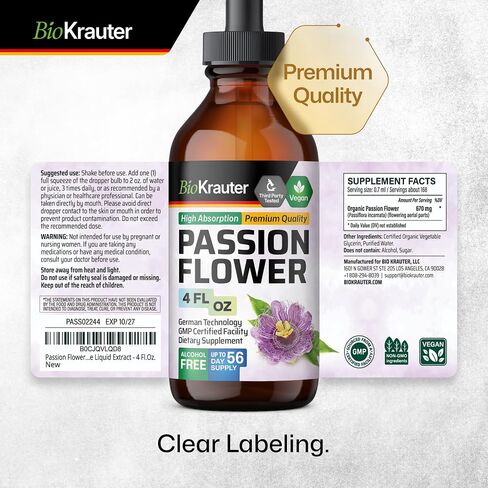 Passionflower Tincture - Passion Flower Extract for Mood Support - Alcohol and Sugar Free - Vegan Drops 2 Fl.Oz. in Kuwait